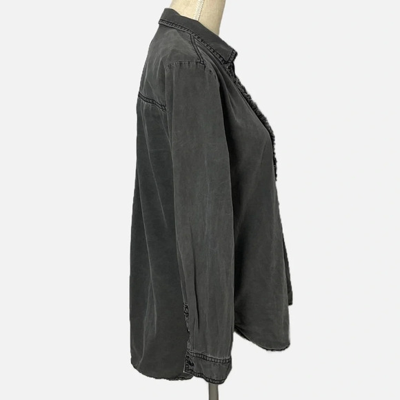 Pilcro Anthropologie Juni Button Up Shirt Top Gray Ruffle Distressed Small - Picture 4 of 11